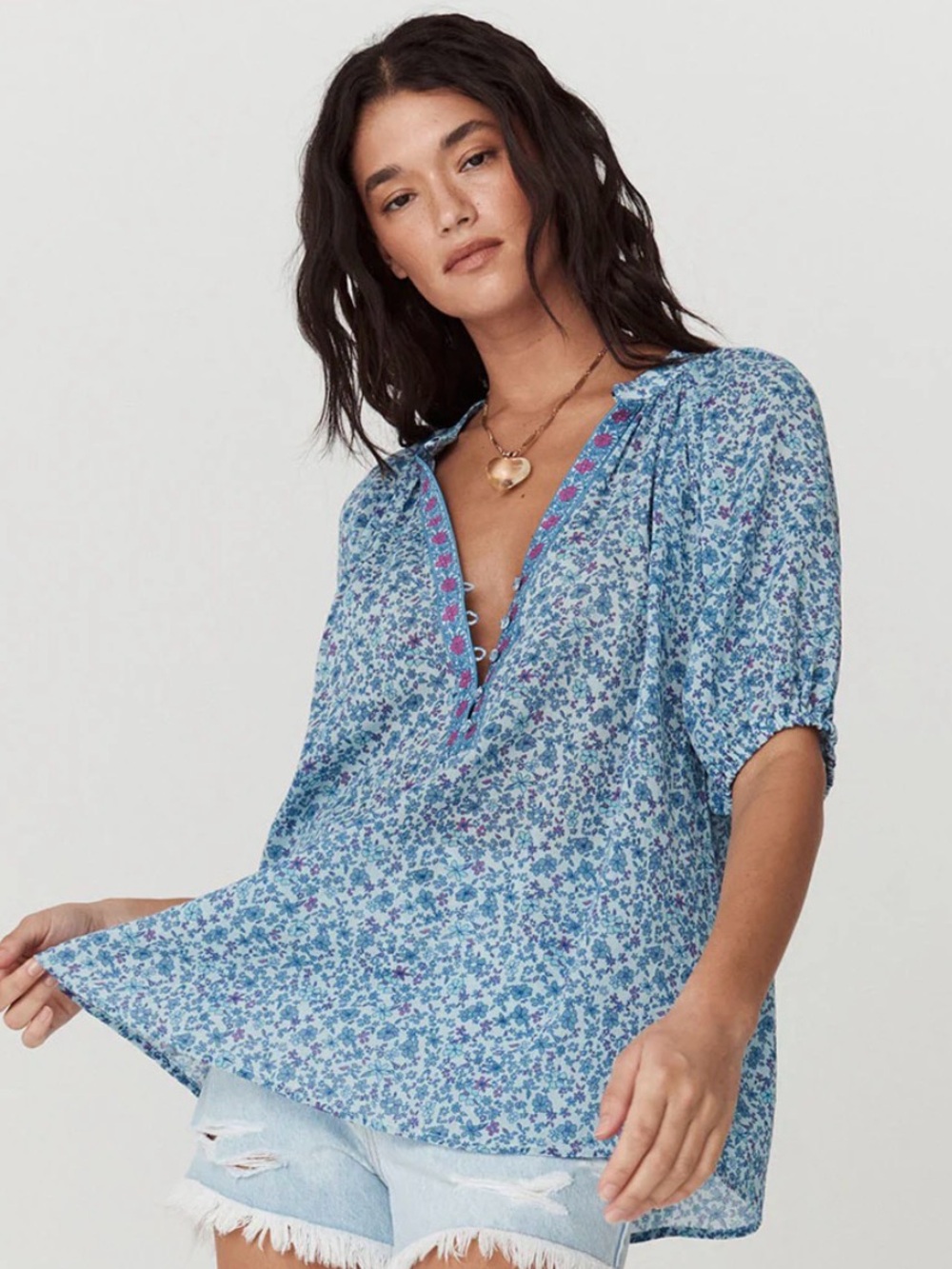 Spell Love Jetty Short Sleeve Blouse - Blue Nirvana